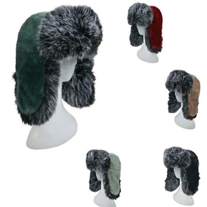 Unisex weiche warme Winter zweifarbige Kunstfell Trapper Wintermütze - Bild 1 von 10