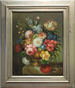 Vintage Floral Still Life Painting by C. Hughes - Vibrant Flowers Framed - Picture 1 of 7