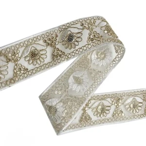 10 Yards 5cm Sequin Embroidered Lace Trim Ethnic Style Organza Edge Ribbon DIY - Picture 1 of 15