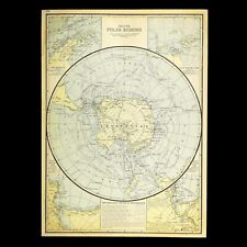 ca 1912 SOUTH POLE Map Explorations Antarctica Antique Original Old Shackleton