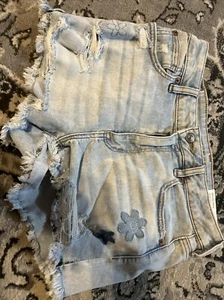 AE AMERICAN EAGLE HI RISE SHORTIE NEXT LEVEL STRETCH WOMENS JEAN SHORTS 10 - Picture 1 of 9