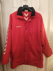 Giacca lunga panca rossa Hummel stile imbottito senza cappuccio grande vintage - Foto 1 di 9