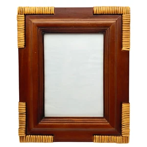 Sicura Solid Wood Rattan Picture Frame - 5x7 Dark Brown Two Tone Wicker Boho - Picture 1 of 8