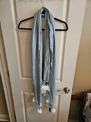 Bufanda Lisa Robertson Pom Pom Piel Sintética Borde Azul Nueva con Etiquetas Foto 1 de 4