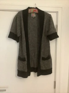 Yumi Short Sleeve Long Cardigan Grey With Black trim Size 10 - Picture 1 of 4