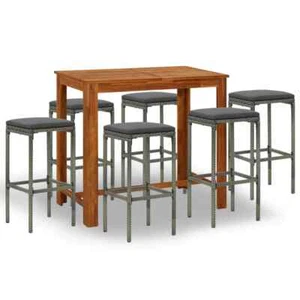 7 Pcs Outdoor Bar Furniture Set Garden Patio Table And Stools With Cushions - Picture 1 of 10