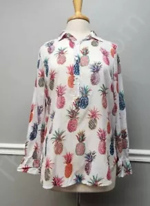 J.Crew Women's All Over Pineapple Button Shirt Size 4 White Hawaiian Multicolor - Picture 1 of 5