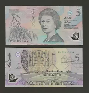 AUSTRALIA 5 Dollars 1992, P-50a Green S/N Prefix AB, QEII Polymer, Original UNC - Picture 1 of 1