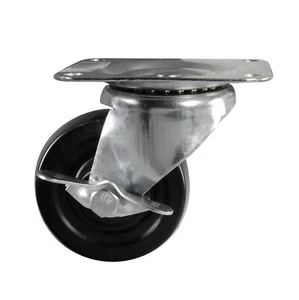 4PK Stanley S846-550 Heavy Duty 4" Swivel Plate Caster Wheel with Brake, Black - Picture 1 of 3