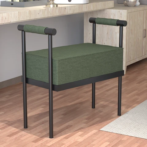 Modern Upholstered Bench Seat-Ottoman Bench with Armrests-Footrest-Foot Stool Cover