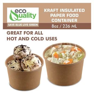 8oz Disposable Kraft Paper Food Soup Cup Ice Cream Yogurt Container - Picture 1 of 8
