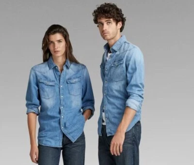 BNWT G Star 3301 Slim denim chambray shirt S Unisex Worker casual snap £70 NEW - Image 1 of 4