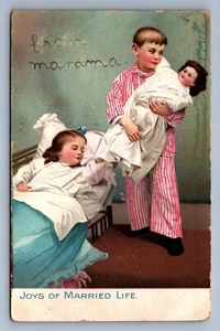 Postcard Vtg Children Joys Of Married Life Children Pretend Playing - Picture 1 of 2