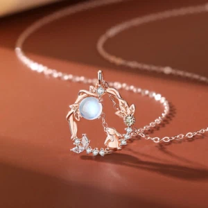 European New S925 Sterling Silver Necklace AAA CZ Garland Rabbit For Women - Bild 1 von 8