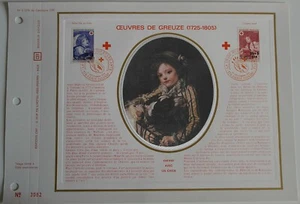 CFA Feuillet CEF 1er jour 2 Soie 1972 Croix Rouge Oeuvres de Greuze - Picture 1 of 1