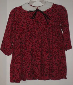 MARTIN EMPREX Size 16 Red Floral Long Sleeves Button Up Dress (Made in England) - Picture 1 of 2
