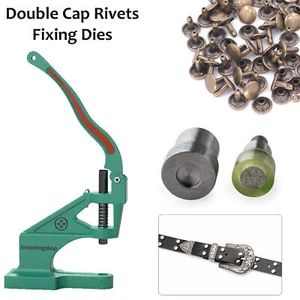 Juego de remaches de doble tapa para reparación de bolsas de cinturón artesanales de cuero - Troqueles de máquina verdes - Imagen 1 de 130