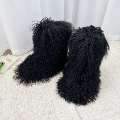 Mujeres Invierno Real Mongol Piel Oveja Nieve Cálidas Medio Pantorrilla Botas Moda Dama Foto 1 de 4