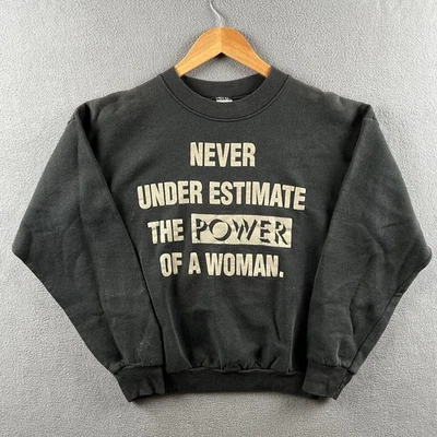 Vintage Feminist Sweatshirt Adult Large Black 90s Power Of A Woman Feminism 90s - Image 1 of 4