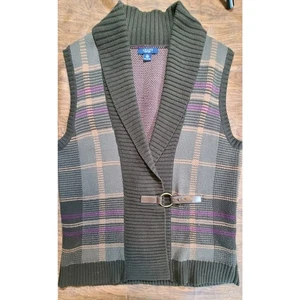 Chaleco tejido XL vintage Chaps para mujer cuello cinturón junta tórica dinero antiguo a cuadros - Imagen 1 de 5