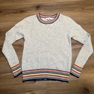Maglione Madewell taglia XS 100% cashmere grigio a righe verde arancione colletto maniche - Foto 1 di 11