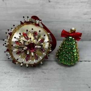 Vintage Beaded Stick Push Pin Christmas Tree Ornaments Bulb - Picture 1 of 9
