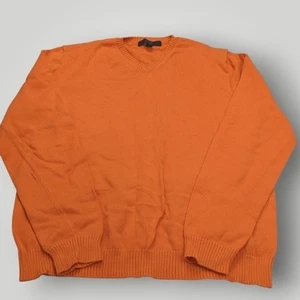 Mercanized Combed 100% Cotton Sweater Express Men’s L Orange Cable Knit V Neck - Picture 1 of 9
