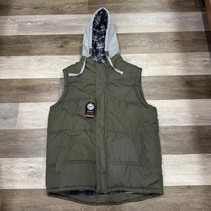 NWT Weatherproof Vest Men Sz Large Hooded Flannel Lined Puffer Zip-Front Green - Picture 1 of 9