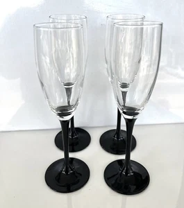 Set Of 4 Black Tall Stem Champagne Toasting Flutes 6 oz -8 3/4" Luminarc France - Picture 1 of 6