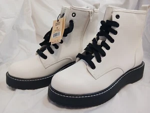 Madden NYC Women's Size 8 White Moto Lace Up Nappa Bootie Boots NIB - Picture 1 of 3