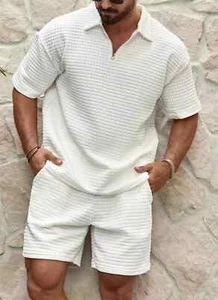 Mens Tracksuit Summer Outfit 2-Piece Set Short Sleeve Shirt and Shorts Sweatsuit - Picture 1 of 30