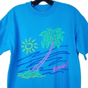 Hanes Single Stitch Hawaii T Shirt Adult L Vintage 90s Palm Tree Sun Surf Ocean - Picture 1 of 8
