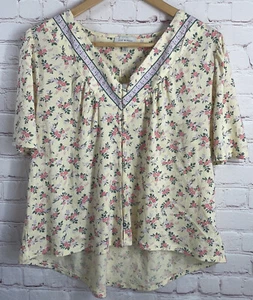 Lucky Brand Women's Short Sleeve Button Down Floral Blouse Size M Multicolor - Picture 1 of 7