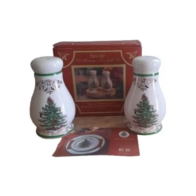 SPODE Christmas Tree Gold Porcelain  Salt & Pepper Shakers NIB 4in - Image 1 of 4