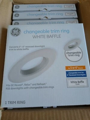 LOT OF 10 ~ GE Lighting Changeable Trim Ring for 5" or 6" Fixtures. WHITE BAFFLE - Image 1 of 4