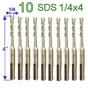10-teiliges Set SDS PLUS 1/4 Zoll Durchmesser 4 Zoll lange Hartmetallspitze Hammerbohrer S - Bild 1 von 12