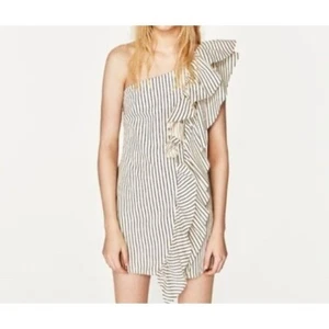 Zara Trafaluc Denim asymmetric Striped Mini dress Women's Raw Hem Sz XS - Picture 1 of 10