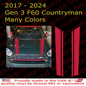 Bonnet Racing Stripes Hood Vinyl Decals Fits Mini Cooper S Countryman JCW F60 - Picture 1 of 19