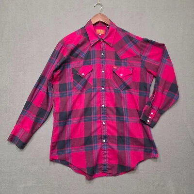 Camisa de vestir Ely Plains para hombre rosa a cuadros manga larga perla a presión talla 16,5-32/33 Foto 1 de 4