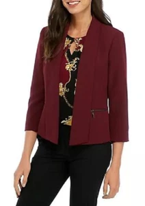 NUOVA GIACCA KASPER ROSSO SCURO APERTA DAVANTI CARRIERA APERTA DAVANTI TAGLIA 16 $99 - Foto 1 di 3