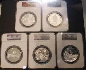 2010 .25C 5 oz. .999 Silver ATB Natl. Parks NGC MS 69 Early Releases 5 Coin Set - Picture 1 of 2
