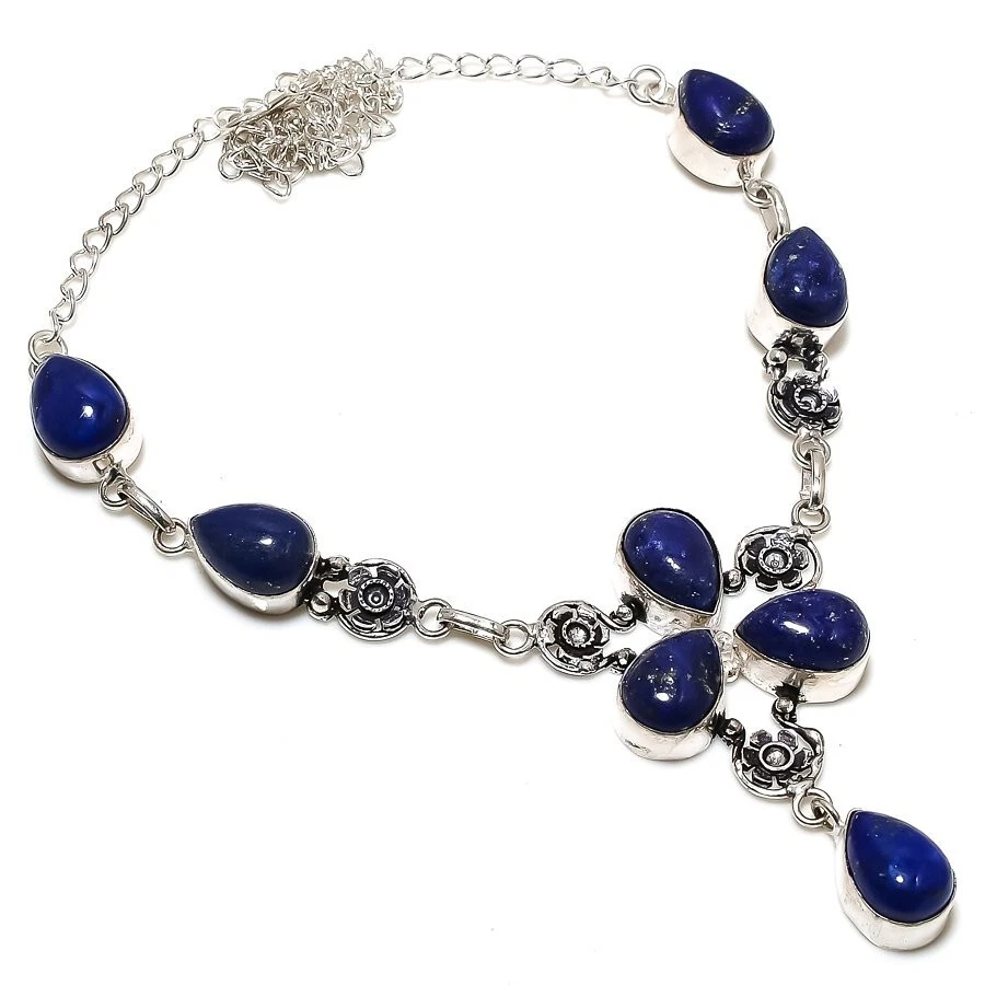 Lapis Lazuli Gemstone Handmade 925 Sterling Silver Jewelry Necklaces Sz 18" - Image 1 of 1