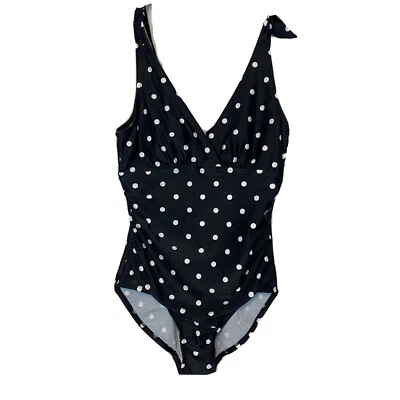 Merona Negro Polka Para Traje de Baño Traje de Baño Mujer Talla S Corbata Aberturas Foto 1 de 4