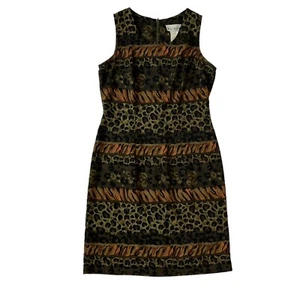 Vintage 90er Y2K Etuikleid Damen 10 braun Animal Print Reißverschluss hinten Miss Dorby - Bild 1 von 10