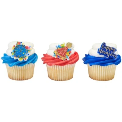 12 Happy New Years CUP CAKE RINGS TOPPERS PARTY FAVOR PINATAS GOODY PRIZES - Image 1 of 4