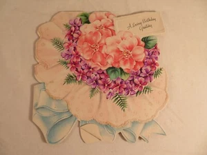 Vintage 1947 Embossed Die Cut Hallmark Birthday Card Flower Glitter - Picture 1 of 4