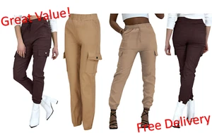 Ladies Womens Cargo Trousers Stretch Elasticated Combat Joggers Leggings NEW - Picture 1 of 13