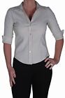 Womens Polyester 3/4 Sleeve Flat Collar Office Work Plain Shirt Blouse Tops