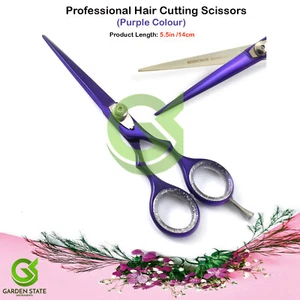 Ciseaux de coupe de cheveux de barbier enduits violets 5,5 pouces repose-doigts ciseaux de coiffure - Photo 1/3