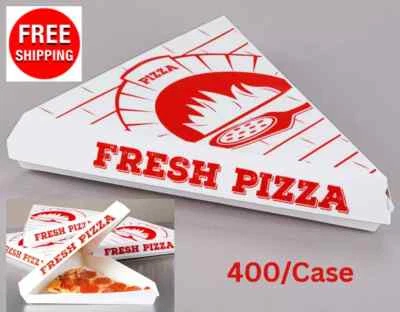 400 Case Choice White Clay Coated Paper Clamshell Pizza Slice Printed Box - Image 1 of 4